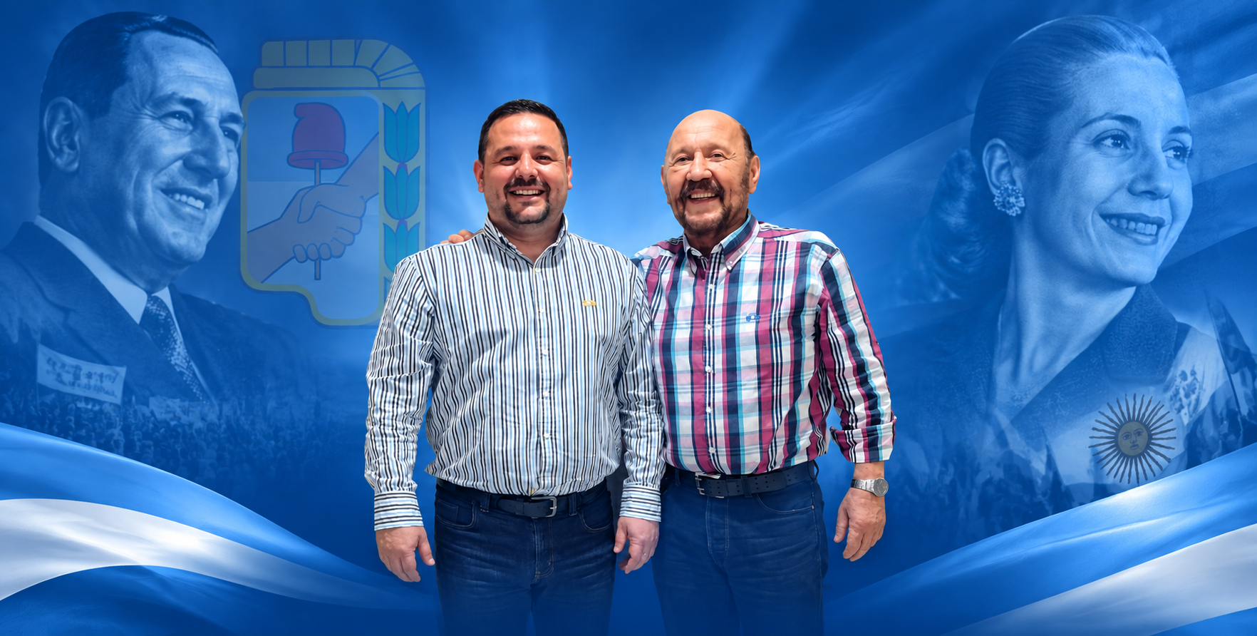 Encuentro político con símbolos y banderas argentinas